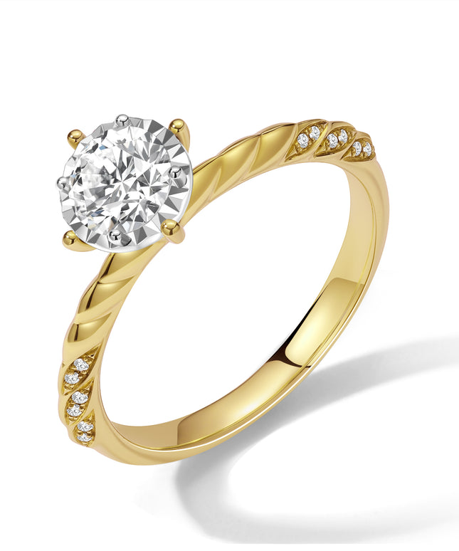 GJ Engagement Halo Lab Diamond Ring Yellow Gold