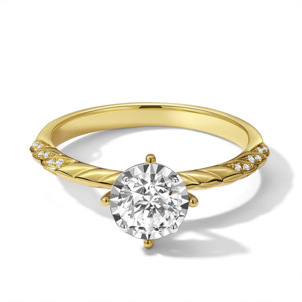 GJ Engagement Halo Lab Diamond Ring Yellow Gold