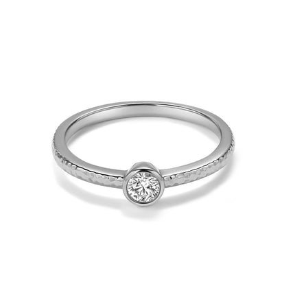 GJ Classic Hammered Band Ring with Bezel-Set Lab Diamond in 14k white gold