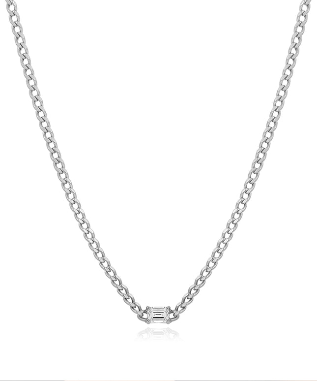 GJ Classic Emerald Lab Diamond Cuban Chain Necklace