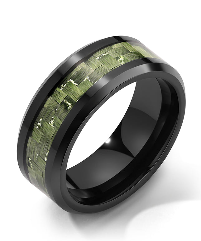 8mm green tungsten carbide wedding band