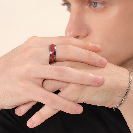 8mm Red Tungsten Carbide Wedding Band