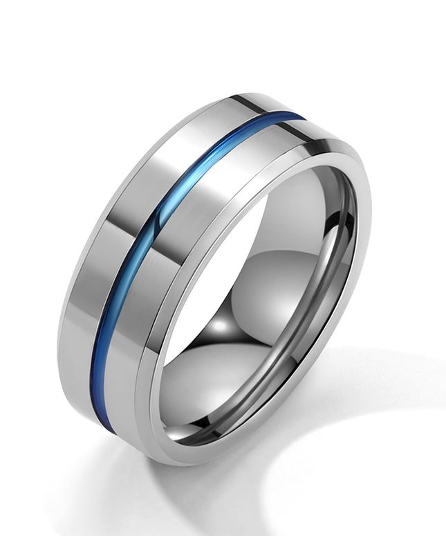 8mm Tungsten Ring with Blue Inlay