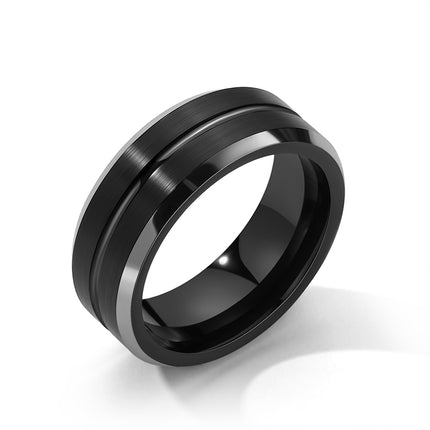 8mm Brushed Black Tungsten Band with Dual Grooves