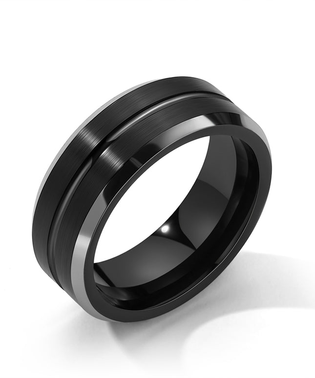 8mm Brushed Black Tungsten Band with Dual Grooves