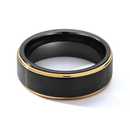  8mm Black Tungsten Wedding Band with Gold Edge