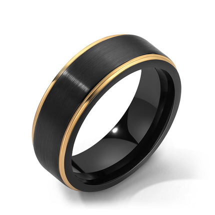  8mm Black Tungsten Wedding Band with Gold Edge