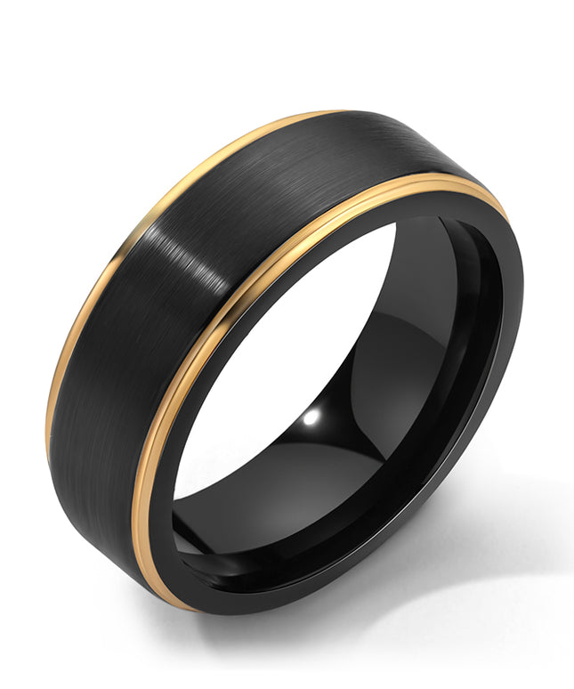  8mm Black Tungsten Wedding Band with Gold Edge