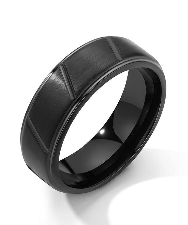 Signature Ring Matte Black Grooved Tungsten Carbide Band