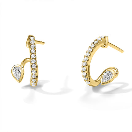 Shiny Drop Lab-grown Diamond Hoop Earrings 14 yellow gold