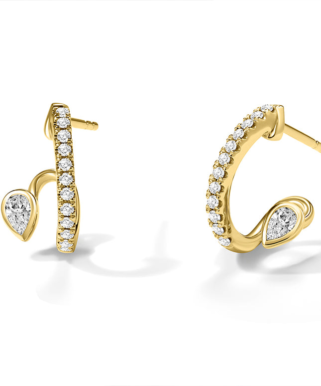 Shiny Drop Lab-grown Diamond Hoop Earrings 14 yellow gold