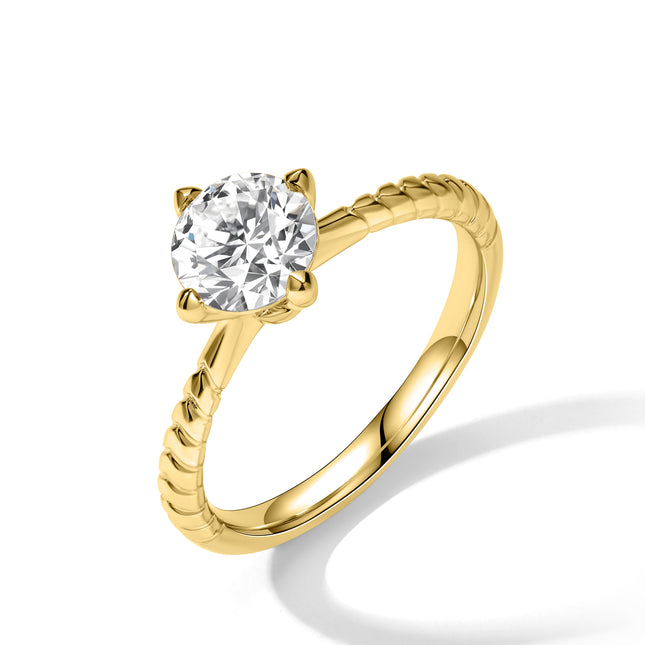 GJ Engagement Rope Band Lab Diamond Ring Yellow Gold