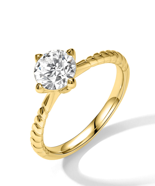 GJ Engagement Rope Band Lab Diamond Ring Yellow Gold