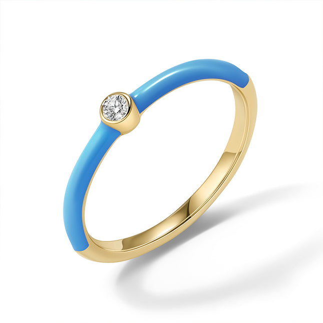 GJ Palette Blue Enamel Bezel-Set Diamond Ring