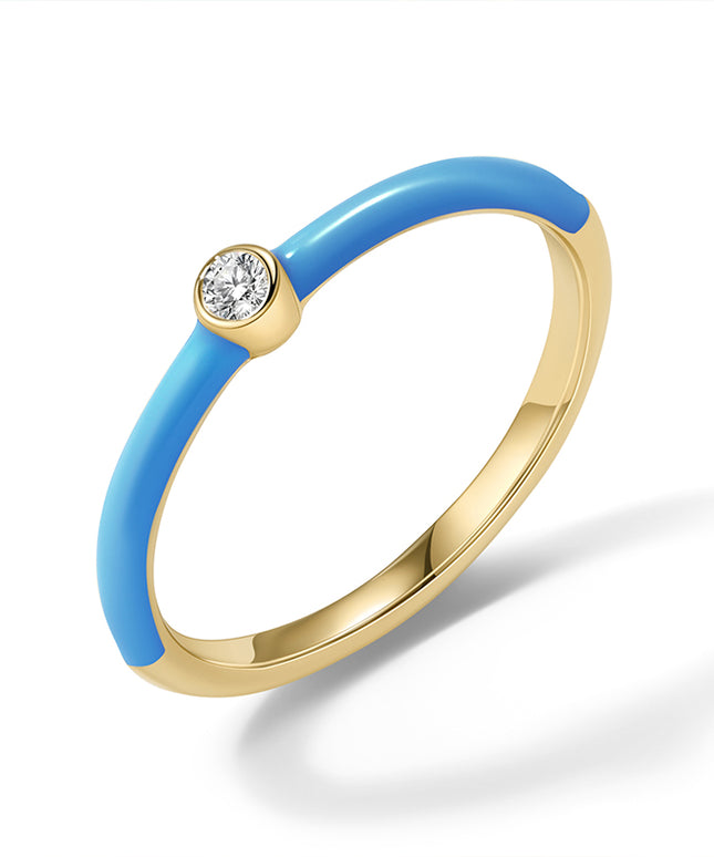 GJ Palette Blue Enamel Bezel-Set Diamond Ring