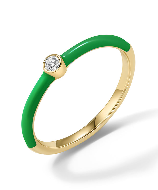 Palette -GJ Green Enamel Bezel-Set Diamond Ring