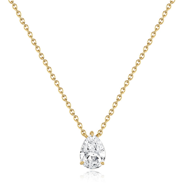 Shiny Drop Pear Solitaire Lab Diamond Pendant Necklace