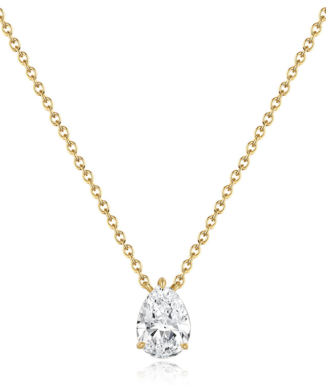 Shiny Drop Pear Solitaire Lab Diamond Pendant Necklace