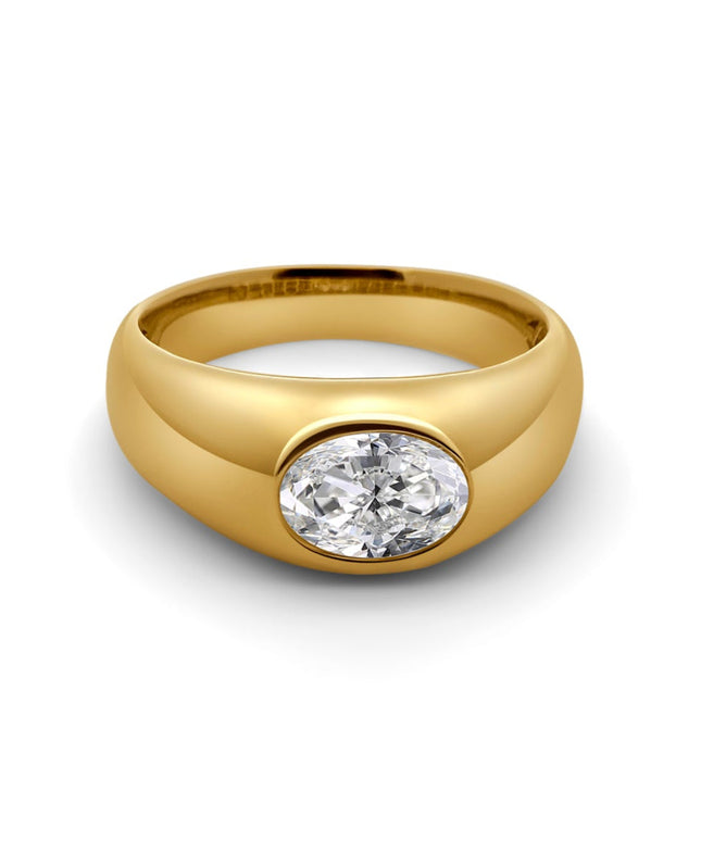 Dome Gold Engagement Ring Oval-cut Lab Grown Diamond 1ct Gemmy Jammy