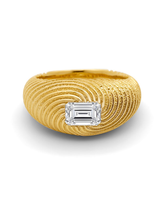 Dome Gold Engagement Ring Emerald-cut Lab Grown Diamond 1ct