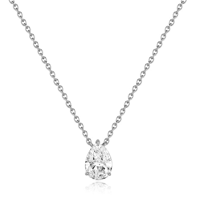 Shiny Drop Pear Solitaire Lab Diamond Pendant Necklace white gold