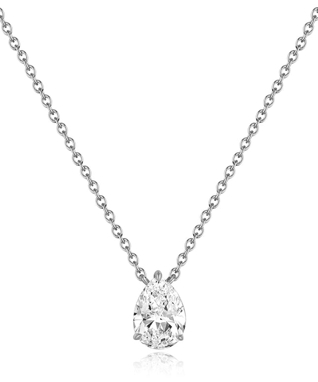 Shiny Drop Pear Solitaire Lab Diamond Pendant Necklace white gold