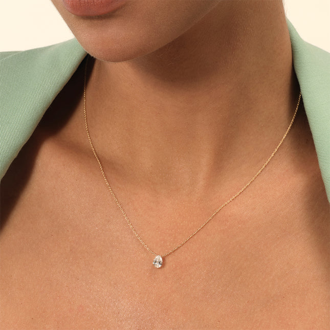 Shiny Drop Pear Solitaire Lab Diamond Pendant Necklace