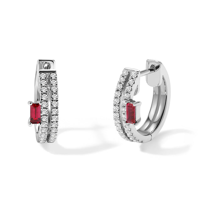 Terzetto Ruby Diamond Hoop Earrings