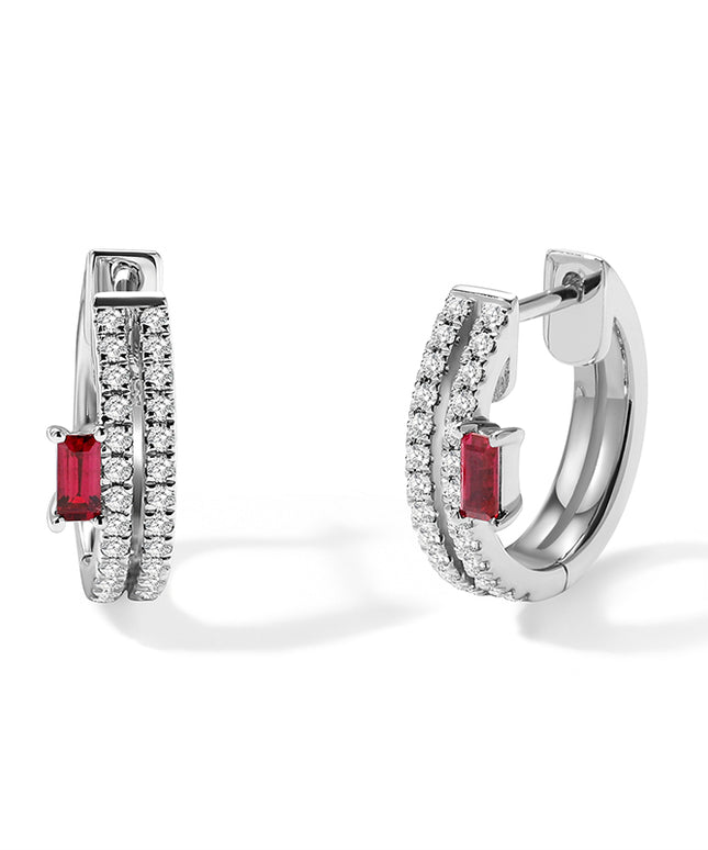 Terzetto Ruby Diamond Hoop Earrings