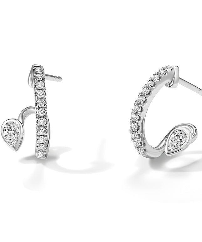 Shiny Drop Lab-grown Diamond Hoop Earrings 14k white gold