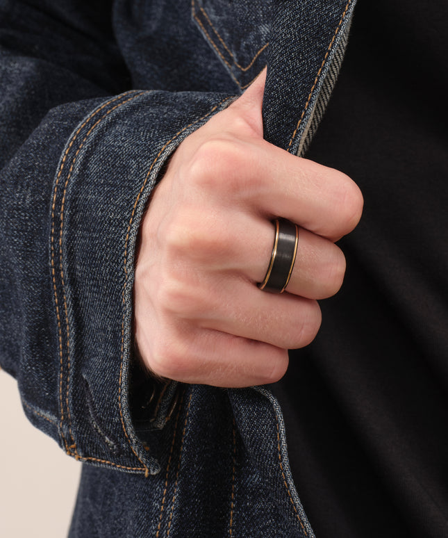 8mm Black Tungsten Wedding Band with Gold Edge