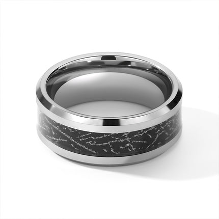 Black and Sliver Enamel Tungsten Band 8mm