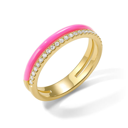 GJ Palette Pink Enamel Ring Lab-Grown Diamond Band