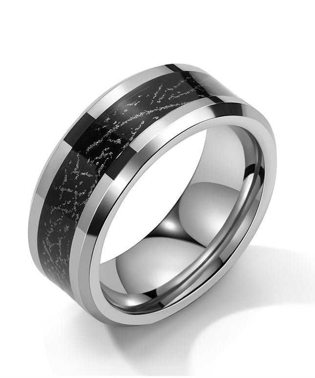 Black and Sliver Enamel Tungsten Band 8mm