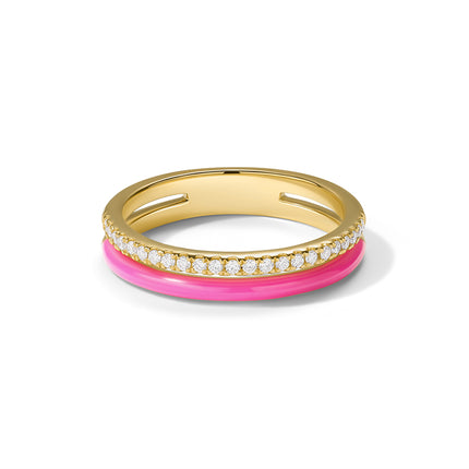 GJ Palette Pink Enamel Ring Lab-Grown Diamond Band