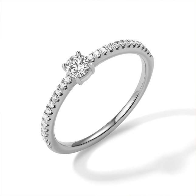 GJ Engagement Pavé Round Brilliant Solitaire Lab Diamond Ring in 14k white gold