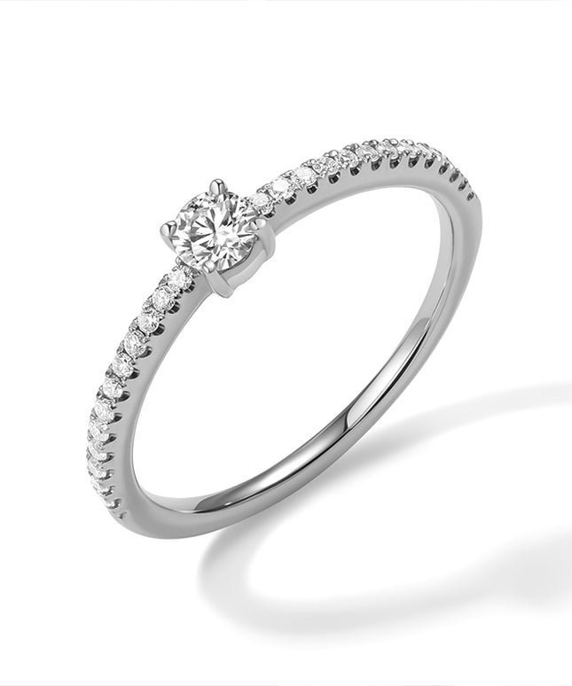 GJ Engagement Pavé Round Brilliant Solitaire Lab Diamond Ring in 14k white gold