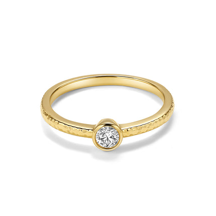 GJ Classic Hammered Band Ring with Bezel-Set Lab Diamond 14k yellow gold