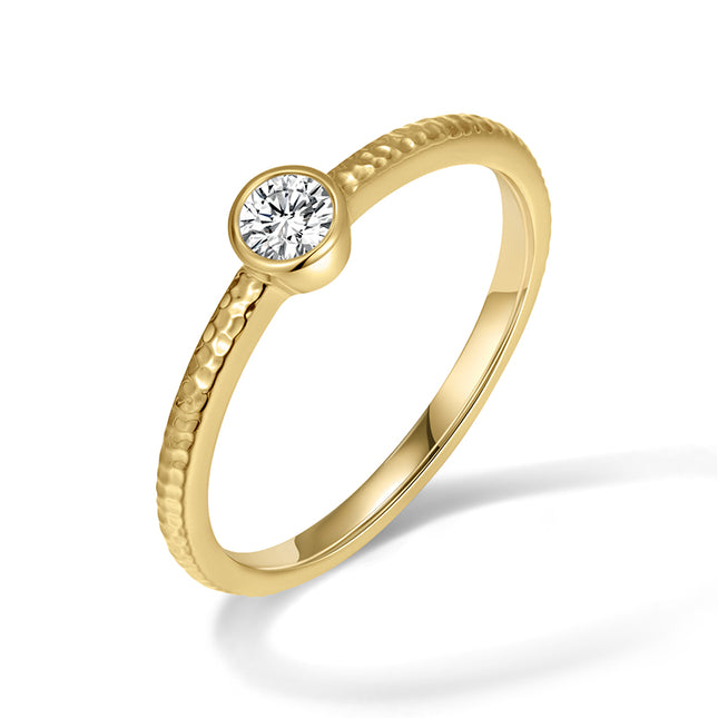 GJ Classic Hammered Band Ring with Bezel-Set Lab Diamond 14k yellow gold