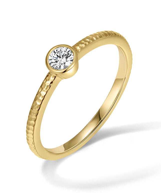 GJ Classic Hammered Band Ring with Bezel-Set Lab Diamond 14k yellow gold