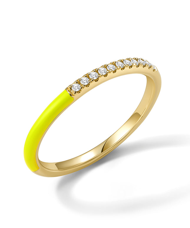 GJ Palette Yellow Enamel Ring Lab-Grown Diamond Band