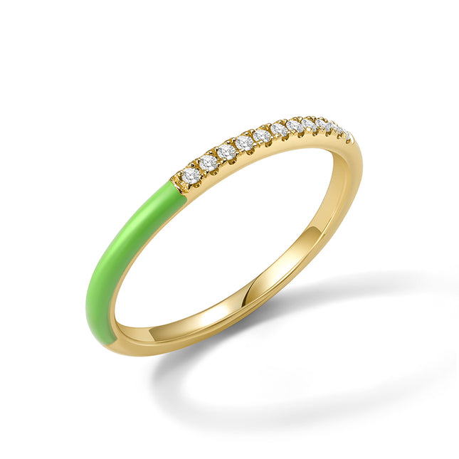 GJ Palette Green Enamel Ring Lab-Grown Diamond Band