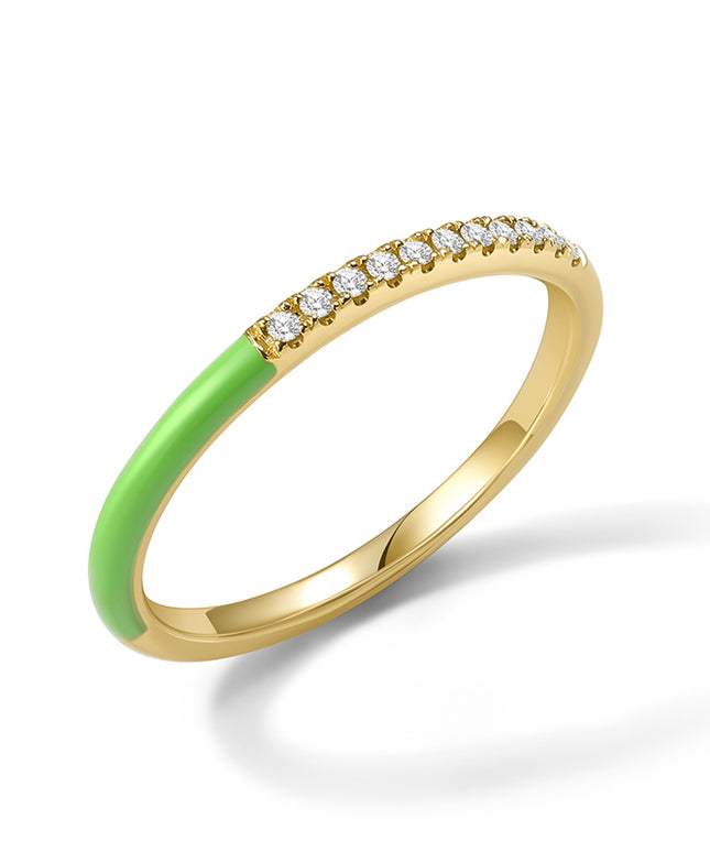 GJ Palette Green Enamel Ring Lab-Grown Diamond Band