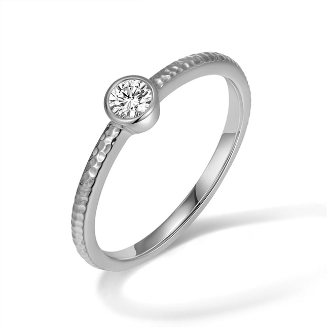 GJ Classic Hammered Band Ring with Bezel-Set Lab Diamond in 14k white gold