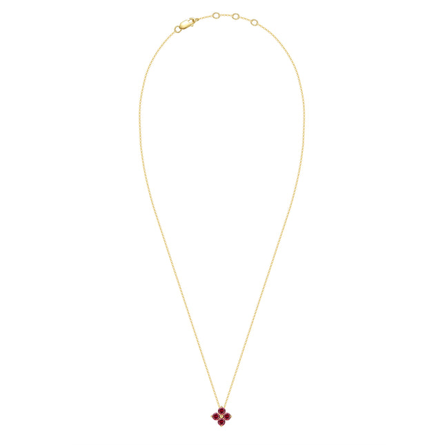 Ruby Four Stone Womens Floral Pendant Necklace - lucky gemstone