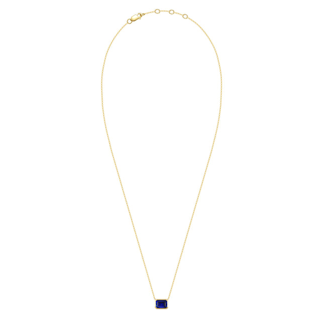 Emerald-cut Lab-created blue sapphire Bezel Necklace