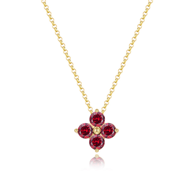 Ruby Four Stone Womens Floral Pendant Necklace - lucky gemstone