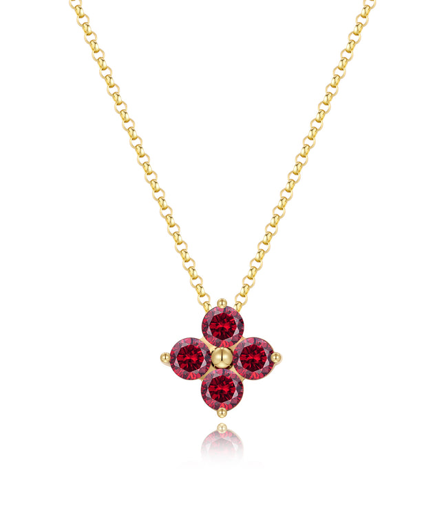 Ruby Four Stone Womens Floral Pendant Necklace - lucky gemstone