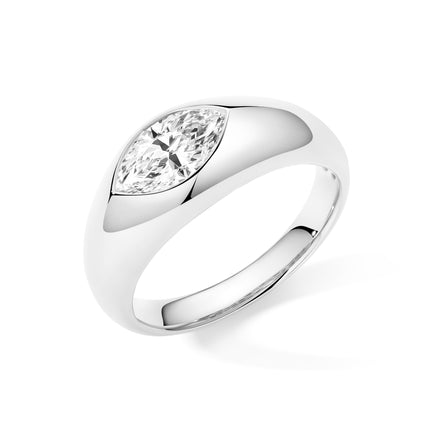 Dome 18k White Gold Engagement Ring Wedding Band Marquise Lab Diamond 1ct