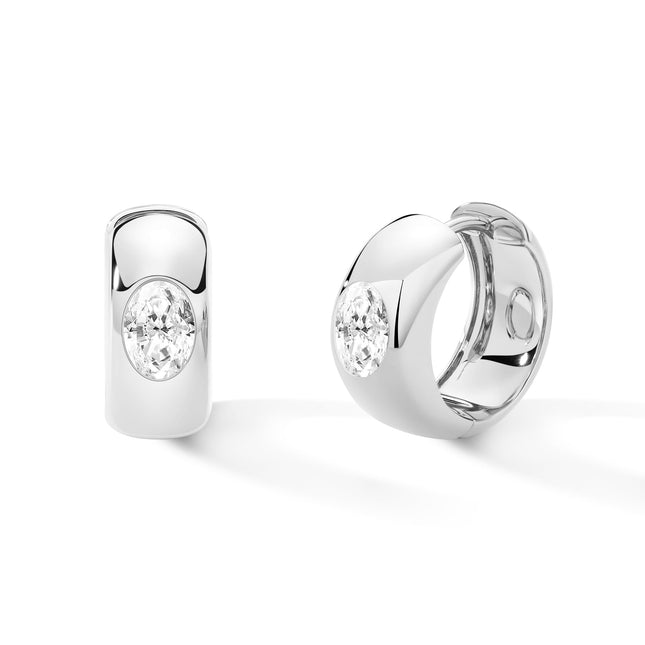 18k White Gold Lab Grown Oval Diamond Huggie Hoops (1 ct. tw.) Gemmy Jammy